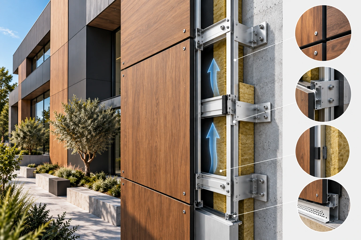 Façade ventilée HPL avec panneau compact extérieur et système de fixation